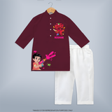 Dipped in Colors - Happy Holi Vibes with Our Customized Kurta Set with kids Name - MAROON - 3 - 6 Months Old (Chest 24", Kurta Length 14'', Waist 19", Pant Length 14")