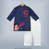 Dipped in Colors - Happy Holi Vibes with Our Customized Kurta Set with kids Name - NAVY BLUE - 3 - 6 Months Old (Chest 24", Kurta Length 14'', Waist 19", Pant Length 14")