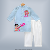 Dipped in Colors - Happy Holi Vibes with Our Customized Kurta Set with kids Name - SKY BLUE - 3 - 6 Months Old (Chest 24", Kurta Length 14'', Waist 19", Pant Length 14")