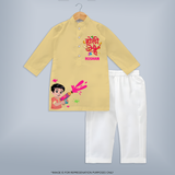 Dipped in Colors - Happy Holi Vibes with Our Customized Kurta Set with kids Name - YELLOW - 3 - 6 Months Old (Chest 24", Kurta Length 14'', Waist 19", Pant Length 14")