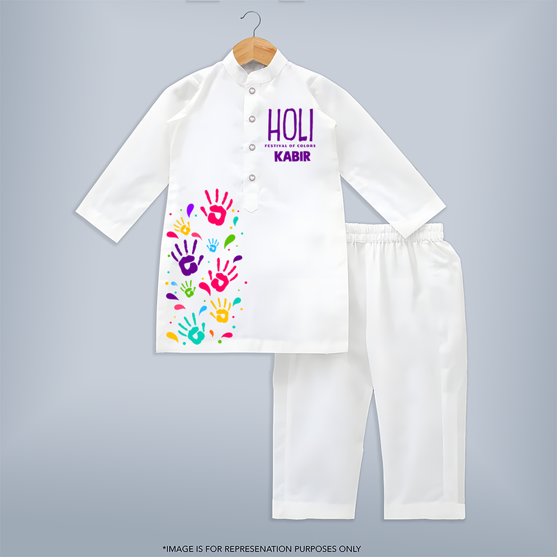 Holi Magic - A Festival of Fun & Colors with Our Customized Kurta Set with kids Name - WHITE - 3 - 6 Months Old (Chest 24", Kurta Length 14'', Waist 19", Pant Length 14")