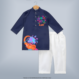 Let the Colors of Holi Brighten Your Life with Our Customized Kurta Set with kids Name - NAVY BLUE - 3 - 6 Months Old (Chest 24", Kurta Length 14'', Waist 19", Pant Length 14")