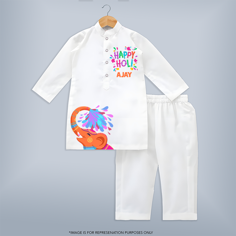 Let the Colors of Holi Brighten Your Life with Our Customized Kurta Set with kids Name - WHITE - 3 - 6 Months Old (Chest 24", Kurta Length 14'', Waist 19", Pant Length 14")