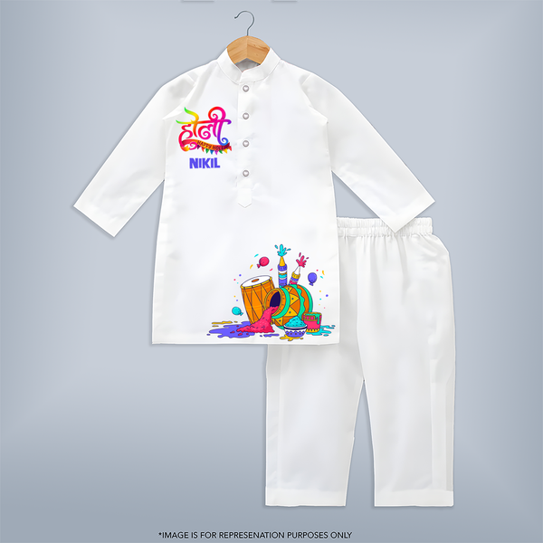 Celebrate Holi with Colors of Happiness with Our Customized Kurta Set with kids Name - WHITE - 3 - 6 Months Old (Chest 24", Kurta Length 14'', Waist 19", Pant Length 14")