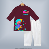 Play, Laugh & Splash - Happy Holi with Our Customized Kurta Set with kids Name - MAROON - 3 - 6 Months Old (Chest 24", Kurta Length 14'', Waist 19", Pant Length 14")