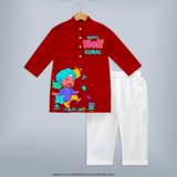 Play, Laugh & Splash - Happy Holi with Our Customized Kurta Set with kids Name - RED - 3 - 6 Months Old (Chest 24", Kurta Length 14'', Waist 19", Pant Length 14")