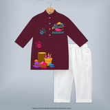 Color Me Happy - Holi Festive Vibes with Our Customized Kurta Set with kids Name - MAROON - 3 - 6 Months Old (Chest 24", Kurta Length 14'', Waist 19", Pant Length 14")