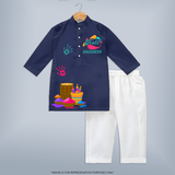 Color Me Happy - Holi Festive Vibes with Our Customized Kurta Set with kids Name - NAVY BLUE - 3 - 6 Months Old (Chest 24", Kurta Length 14'', Waist 19", Pant Length 14")