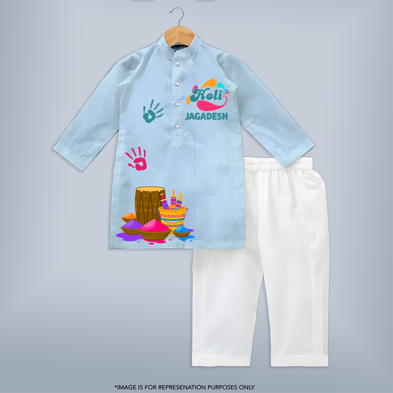 Color Me Happy - Holi Festive Vibes with Our Customized Kurta Set with kids Name - SKY BLUE - 3 - 6 Months Old (Chest 24", Kurta Length 14'', Waist 19", Pant Length 14")