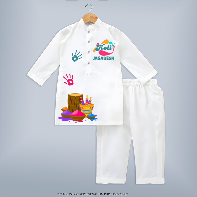 Color Me Happy - Holi Festive Vibes with Our Customized Kurta Set with kids Name - WHITE - 3 - 6 Months Old (Chest 24", Kurta Length 14'', Waist 19", Pant Length 14")