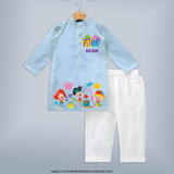 Vibrant Vibes Only - Holi Festival Special with Our Customized Kurta Set with kids Name - SKY BLUE - 3 - 6 Months Old (Chest 24", Kurta Length 14'', Waist 19", Pant Length 14")