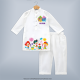 “Holi Hai” Custom Kids Kurta   - WHITE - 3 - 6 Months Old (Chest 24", Kurta Length 14'', Waist 19", Pant Length 14")