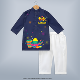 Smiles, Colors & Happiness - Happy Holi with Our Customized Kurta Set with kids Name - NAVY BLUE - 3 - 6 Months Old (Chest 24", Kurta Length 14'', Waist 19", Pant Length 14")