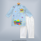 Smiles, Colors & Happiness - Happy Holi with Our Customized Kurta Set with kids Name - SKY BLUE - 3 - 6 Months Old (Chest 24", Kurta Length 14'', Waist 19", Pant Length 14")