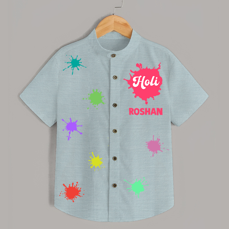 Happy Holi - Splash into Colors with Our Customized Shirt with kids Name - ARCTIC BLUE - 0 - 6 Months Old (Chest 23")