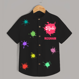 Happy Holi - Splash into Colors with Our Customized Shirt with kids Name - BLACK - 0 - 6 Months Old (Chest 23")