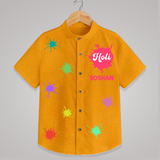 Happy Holi - Splash into Colors with Our Customized Shirt with kids Name - CHROME YELLOW - 0 - 6 Months Old (Chest 23")