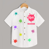 Happy Holi - Splash into Colors with Our Customized Shirt with kids Name - WHITE - 0 - 6 Months Old (Chest 23")