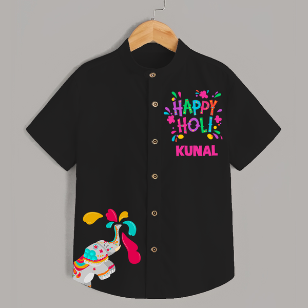 Holi Hai! Let the Colors Speak with Our Customized Shirt with kids Name - BLACK - 0 - 6 Months Old (Chest 23")