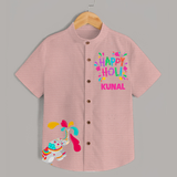 Holi Hai! Let the Colors Speak with Our Customized Shirt with kids Name - PEACH - 0 - 6 Months Old (Chest 23")