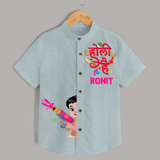 “Holi Hai” Personalized Boys Shirt – Custom Name Edition - ARCTIC BLUE - 0 - 6 Months Old (Chest 23")