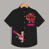 “Holi Hai” Personalized Boys Shirt – Custom Name Edition - BLACK - 0 - 6 Months Old (Chest 23")