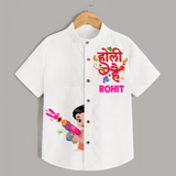 Dipped in Colors - Happy Holi Vibes with Our Customized Shirt with kids Name - WHITE - 0 - 6 Months Old (Chest 23")