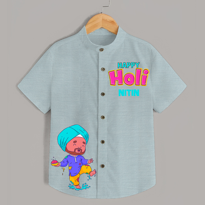 Holi Magic - A Festival of Fun & Colors with Our Customized Shirt with kids Name - ARCTIC BLUE - 0 - 6 Months Old (Chest 23")