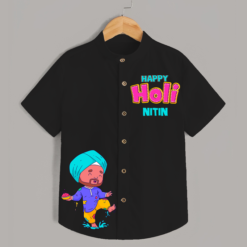 Holi Magic - A Festival of Fun & Colors with Our Customized Shirt with kids Name - BLACK - 0 - 6 Months Old (Chest 23")