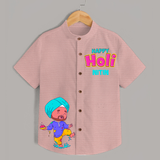 Holi Magic - A Festival of Fun & Colors with Our Customized Shirt with kids Name - PEACH - 0 - 6 Months Old (Chest 23")