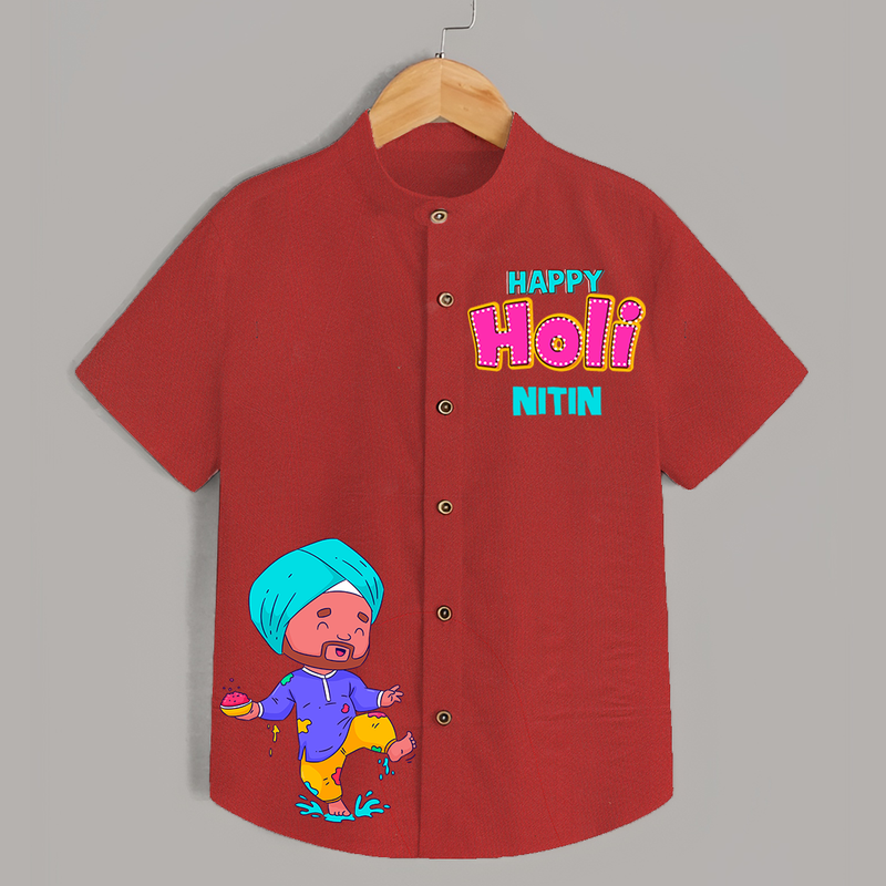 Holi Magic - A Festival of Fun & Colors with Our Customized Shirt with kids Name - RED - 0 - 6 Months Old (Chest 23")