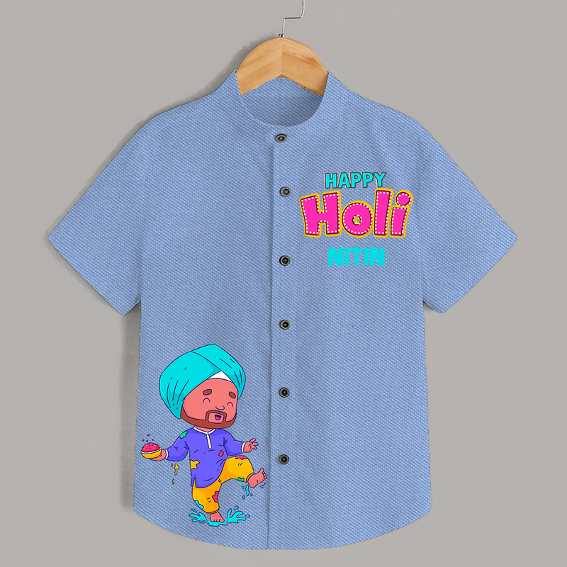 Holi Magic - A Festival of Fun & Colors with Our Customized Shirt with kids Name - SKY BLUE - 0 - 6 Months Old (Chest 23")