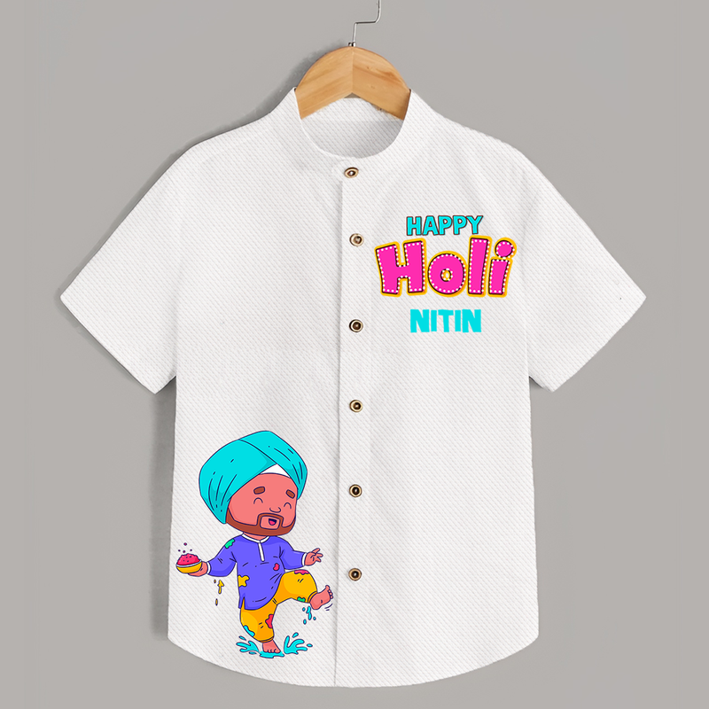 Holi Magic - A Festival of Fun & Colors with Our Customized Shirt with kids Name - WHITE - 0 - 6 Months Old (Chest 23")