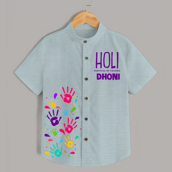 Holi – Festival of Colors Personalized Boys Shirt - ARCTIC BLUE - 0 - 6 Months Old (Chest 23")