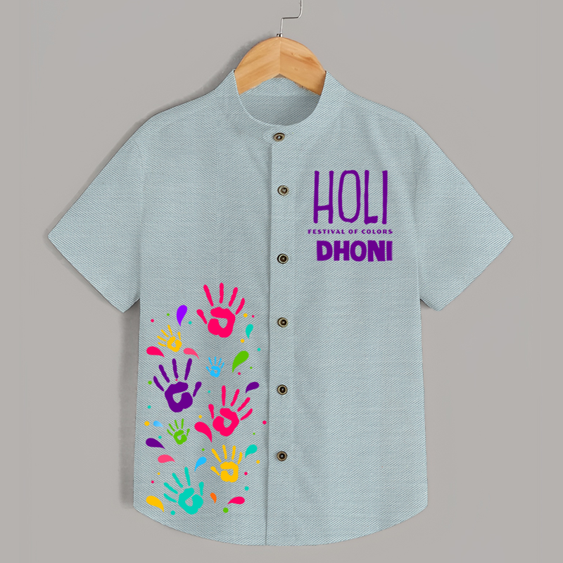 Let the Colors of Holi Brighten Your Life with Our Customized Shirt with kids Name - ARCTIC BLUE - 0 - 6 Months Old (Chest 23")