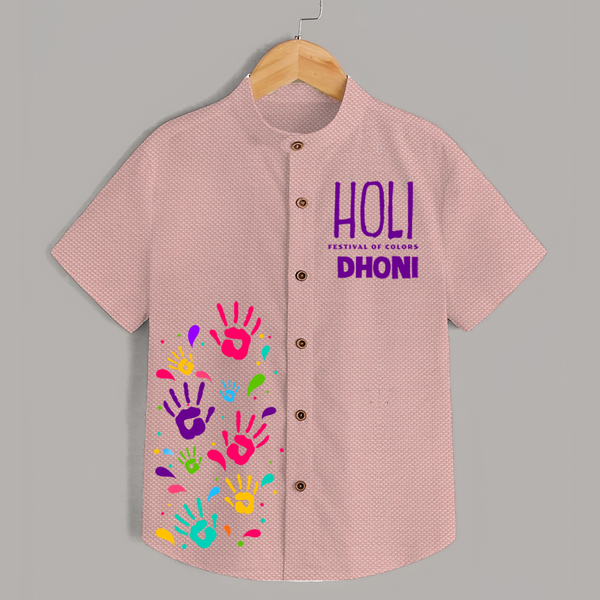 Holi – Festival of Colors Personalized Boys Shirt - PEACH - 0 - 6 Months Old (Chest 23")