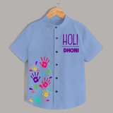 Let the Colors of Holi Brighten Your Life with Our Customized Shirt with kids Name - SKY BLUE - 0 - 6 Months Old (Chest 23")