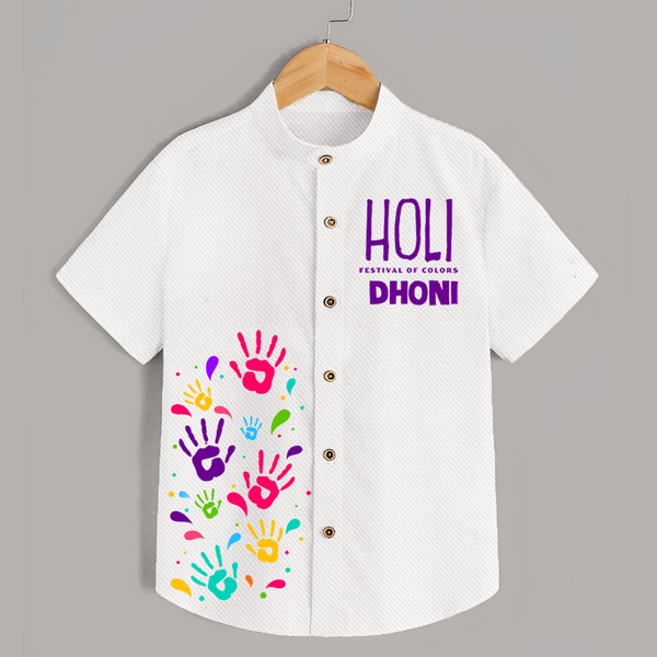 Let the Colors of Holi Brighten Your Life with Our Customized Shirt with kids Name - WHITE - 0 - 6 Months Old (Chest 23")