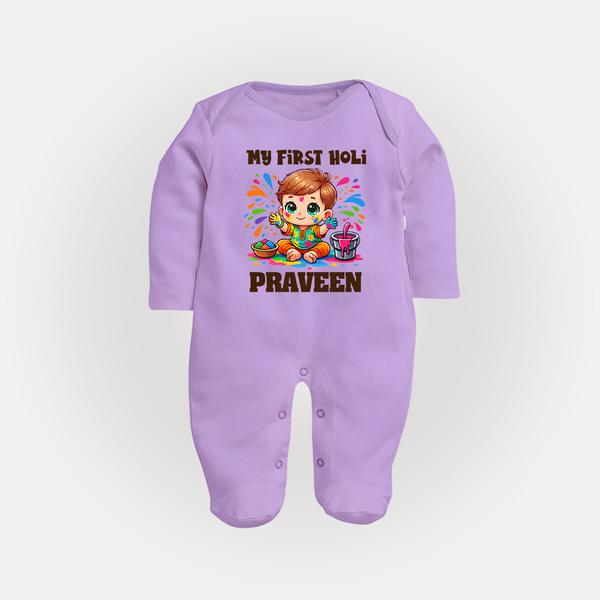 My First Holi Boy version Fullbody Suit – Custom - LILAC - New Born (Chest 7.5")