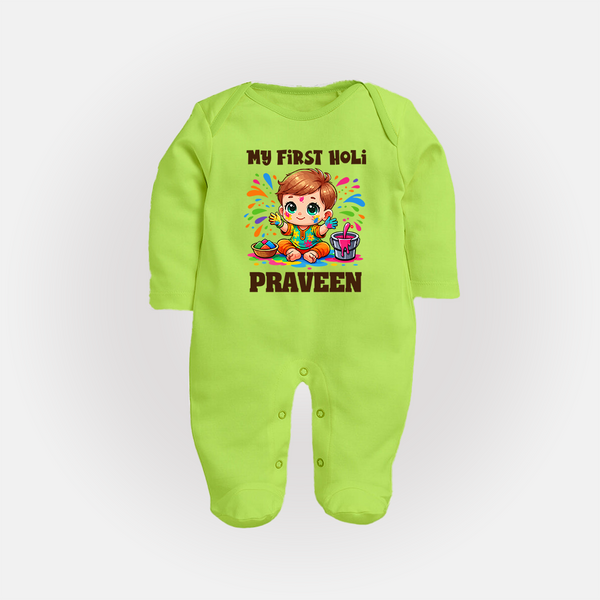 My First Holi Boy version Fullbody Suit – Custom - LIME GREEN - New Born (Chest 7.5")