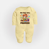 My First Holi Boy version Fullbody Suit – Custom - PASTEL YELLOW - New Born (Chest 7.5")