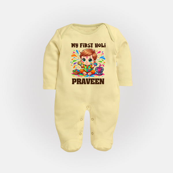 My First Holi Boy version Fullbody Suit – Custom - PASTEL YELLOW - New Born (Chest 7.5")