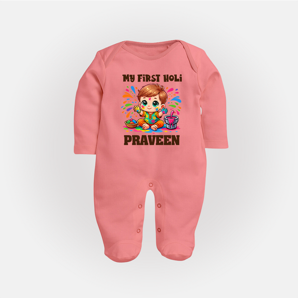 My First Holi Boy version Fullbody Suit – Custom - PEACH - New Born (Chest 7.5")