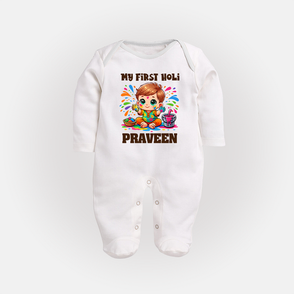 My First Holi Boy version Fullbody Suit – Custom - WHITE - New Born (Chest 7.5")