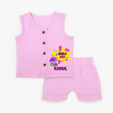 Holi Hai Personalized Kids Jabla Set - BABY PINK - 0 - 3 Months Old (Chest 9.8")