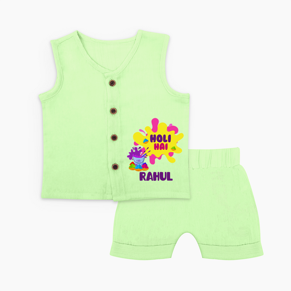 Holi Hai Personalized Kids Jabla Set - PASTEL GREEN - 0 - 3 Months Old (Chest 9.8")