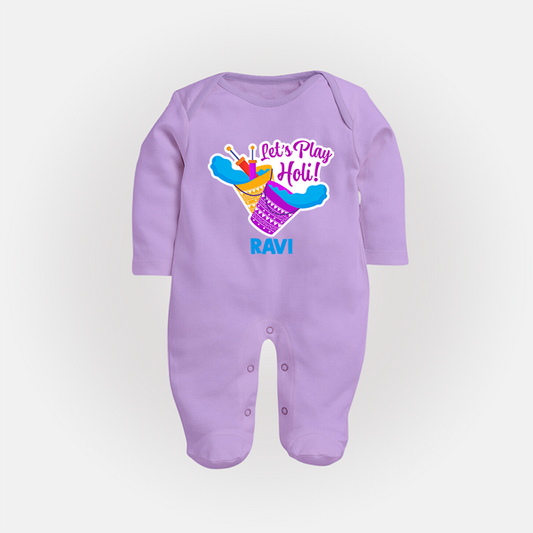 Lets play Holi Customized Name Fullbody Suit - LILAC - New Born (Chest 7.5")