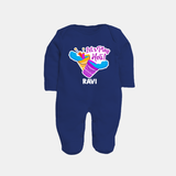 Lets play Holi Customized Name Fullbody Suit - NAVY BLUE - New Born (Chest 7.5")