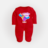 Lets play Holi Customized Name Fullbody Suit - RED - New Born (Chest 7.5")
