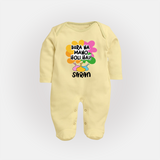 Bura Na Mano Holi Hai Personalized Kids Fullbody Suit - PASTEL YELLOW - New Born (Chest 7.5")